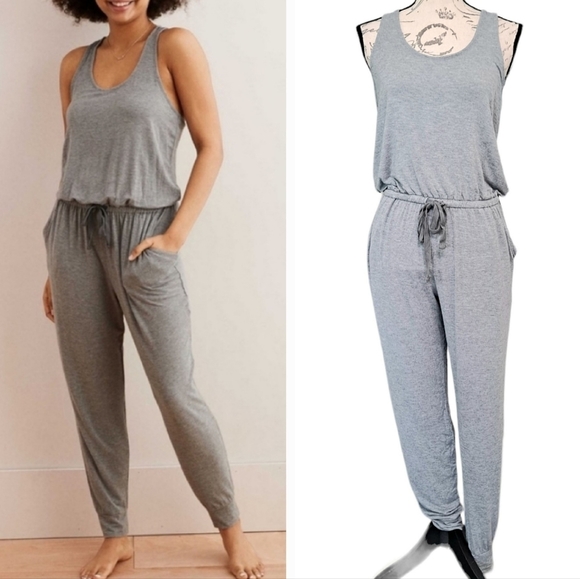 aerie Pants - Aerie Soft lounge Track Racerback Tank grey casual lounge Jumpsuit size S